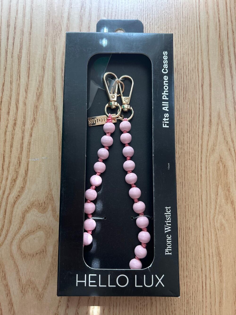 New Hello Lux Wood Bead Cell Phone Wristlet Strap Universal Light Pink